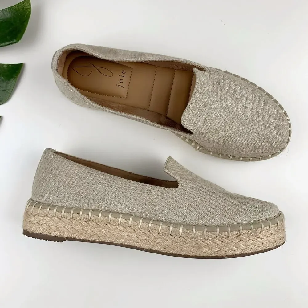 Joie Cara Platforn Espadrille Shimmery Gold Beige Slip On Women's 7.5